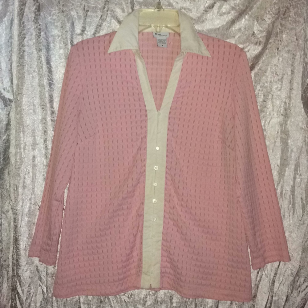 Mimi Maternity Pink & White Trim Top Medium